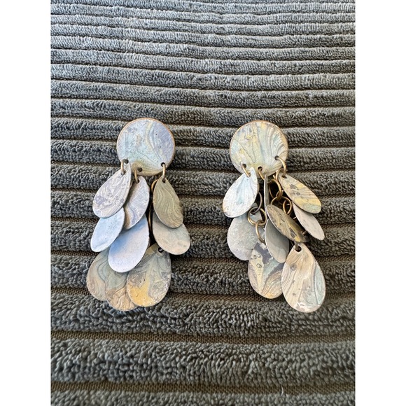 Jewelry - Dangle‎ Earrings Marble Swirl Teardrop Disc Statement Fashion Jewelry